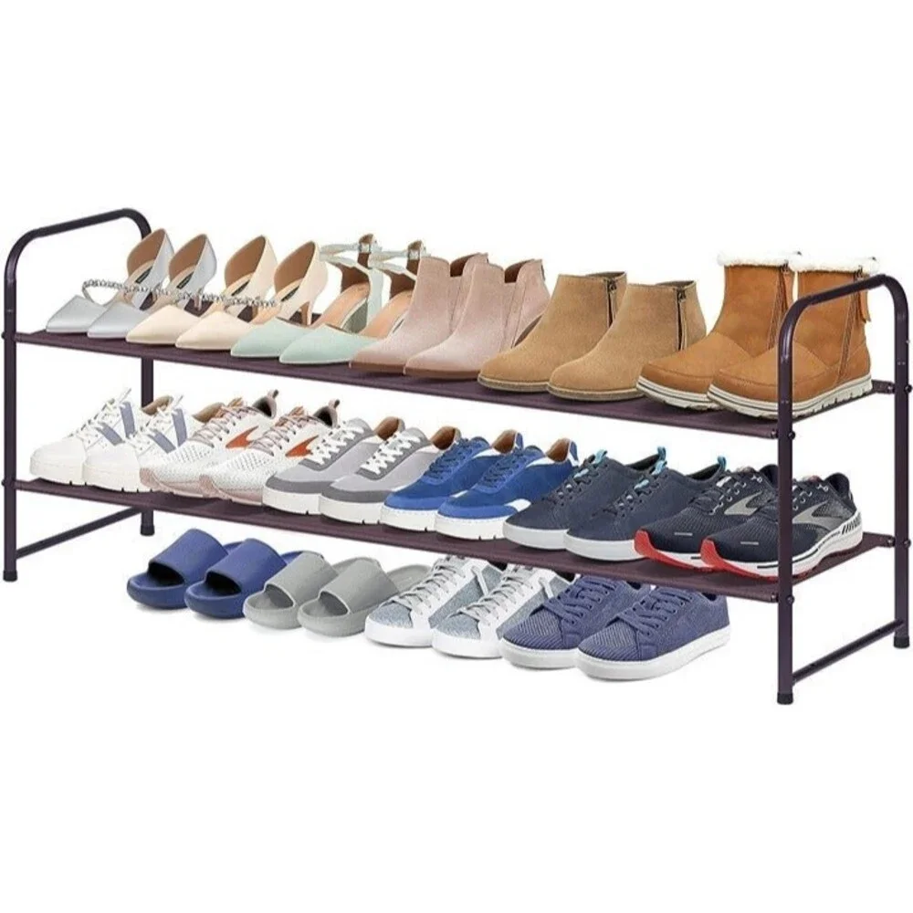 2 Tier Long Shoe Rack for Closet 18 Pairs She Shelf Organizer Bronze